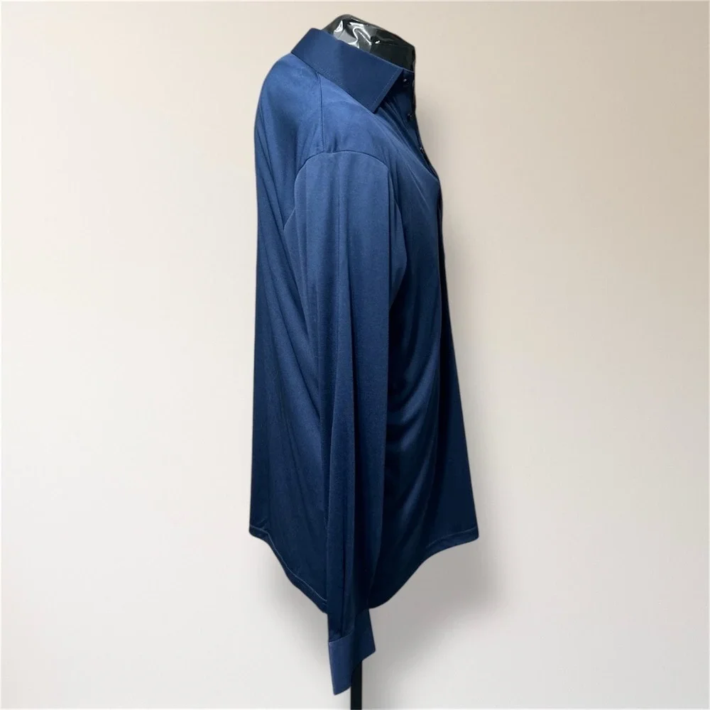 Collars & Co S Navy‎ Dress Collar Polo Shirt Stretch Long Sleeve Golf Preppy
